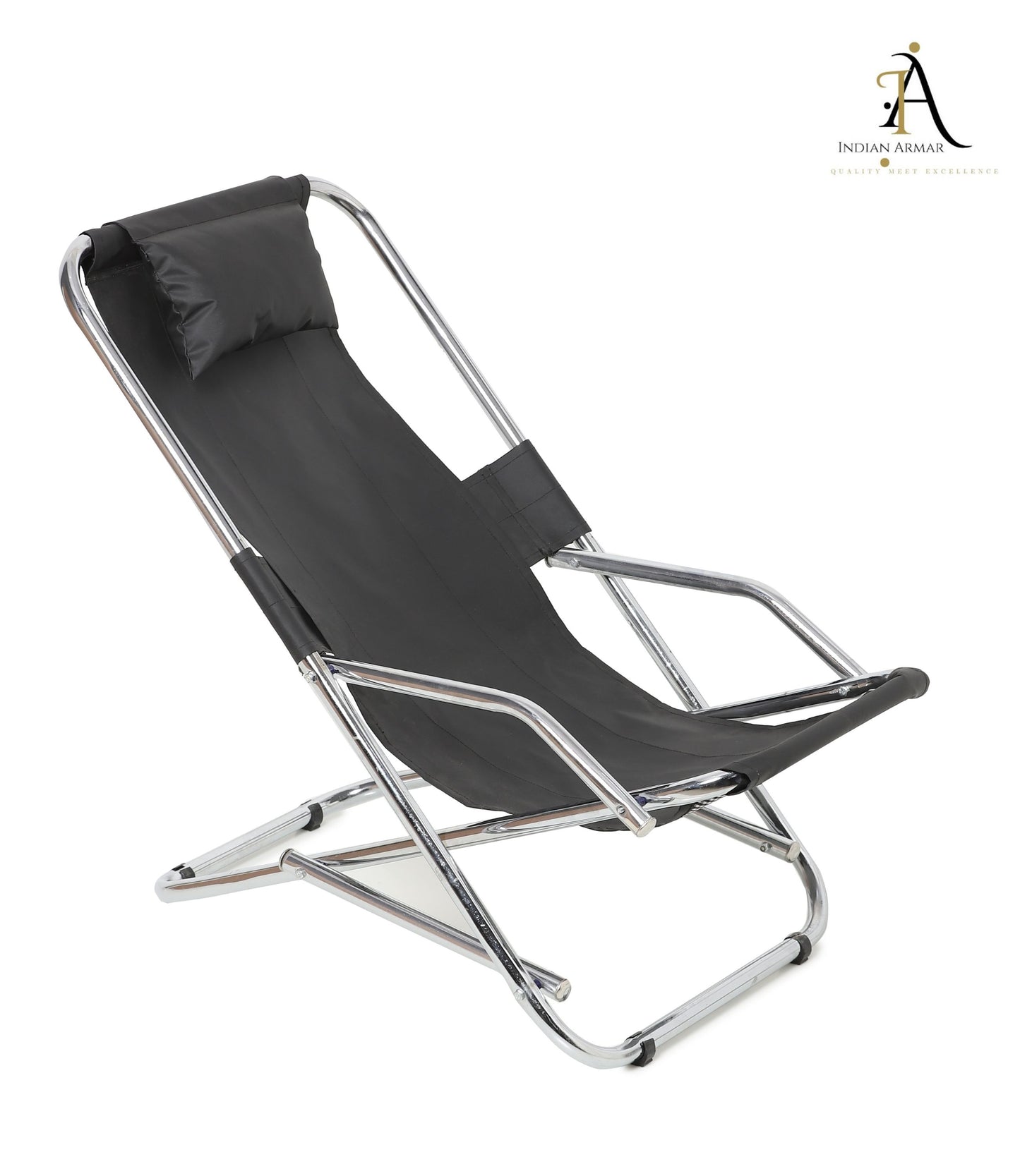 Indian armar Metal Folding Recliner Easy Chair with Arm Rest Comfortable & Relaxing |Portable for Garden Living Room Lounge Outdoor Camping (Black)
