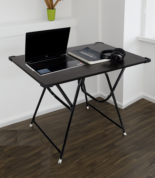 Indianarmar Multipurpose Study & Laptop Table for Work from Home – Engineered Wood Top, Portable Design, Black Plywood Surface, Powder-Coated Metal Legs, Compact Desk for Office & Home Use