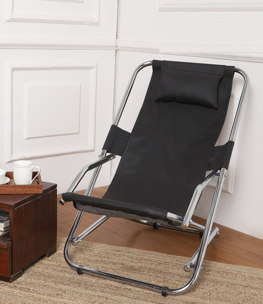 Indian armar Metal Folding Recliner Easy Chair with Arm Rest Comfortable & Relaxing |Portable for Garden Living Room Lounge Outdoor Camping (Black)